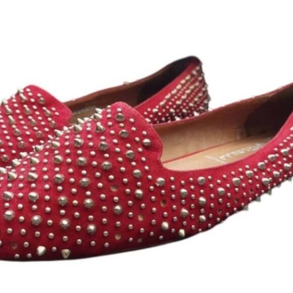 Jeffery Campbell MARTINI Loafers Red Suede Silver Studs  Size 11 - Picture 5 of 10